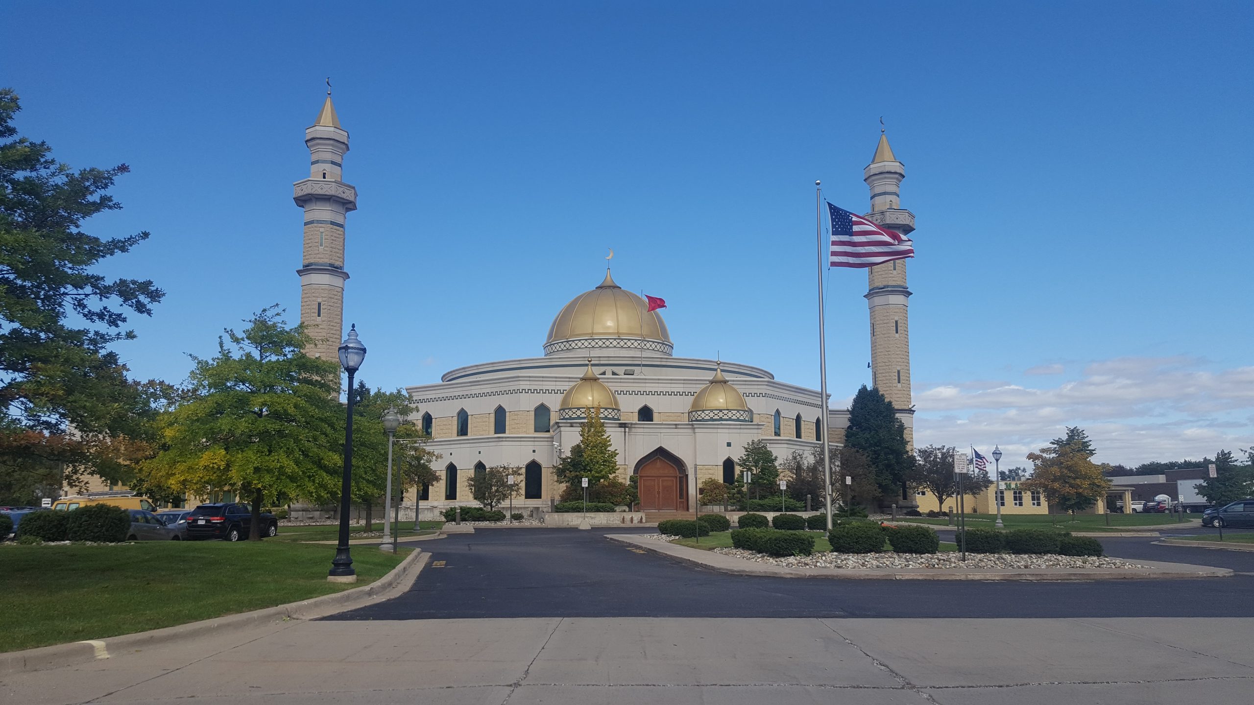 Exterior of the Islamic Center of America, a large American mosque in Dearborn, Michigan.