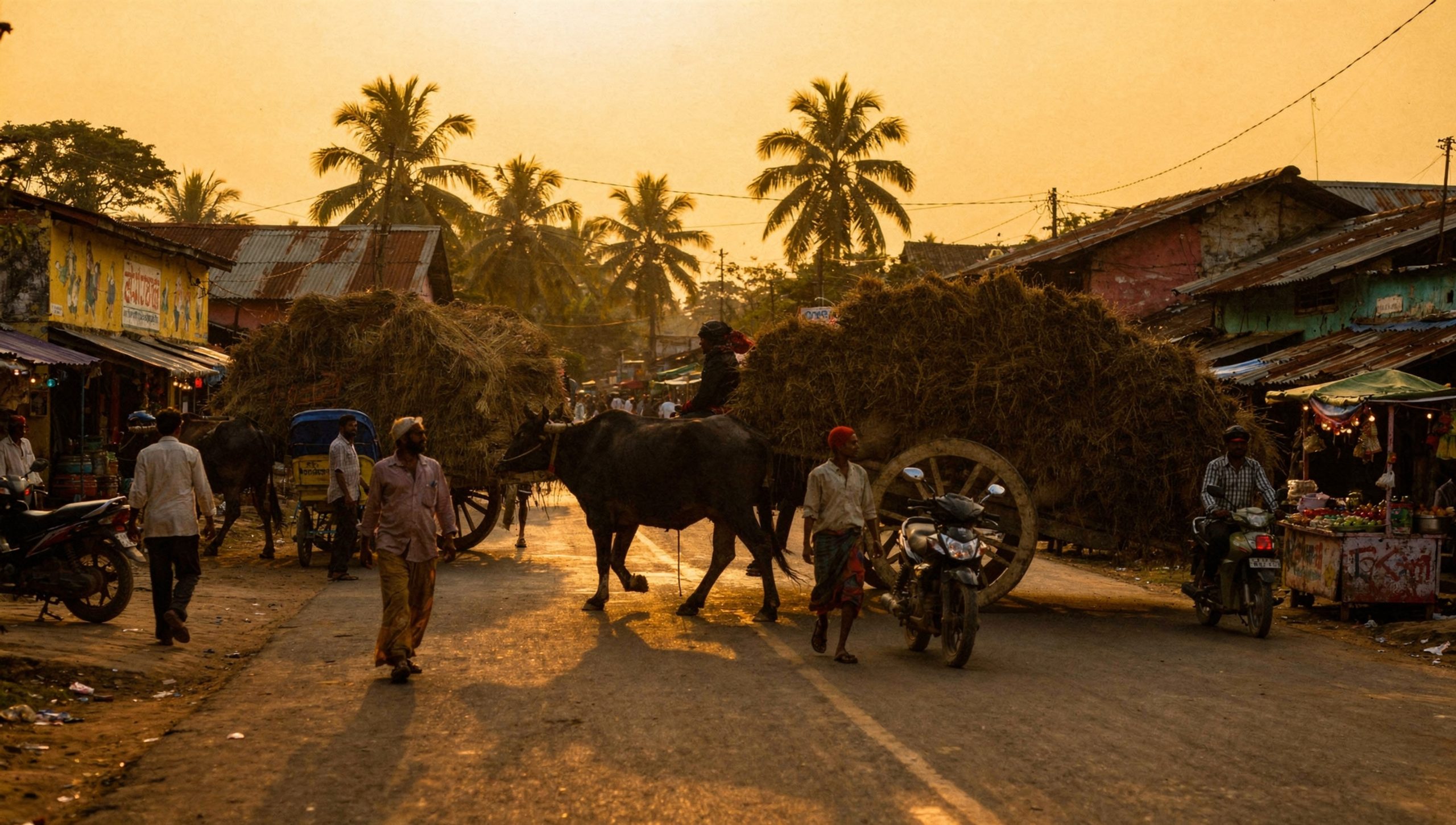 Bangladesh village street at golden hour exterior in Narayanganj.