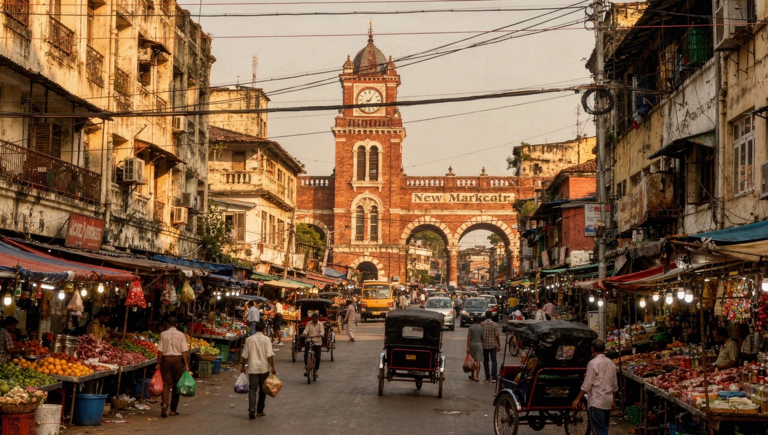 Kolkata New Market street scene exterior in Kolkata.
