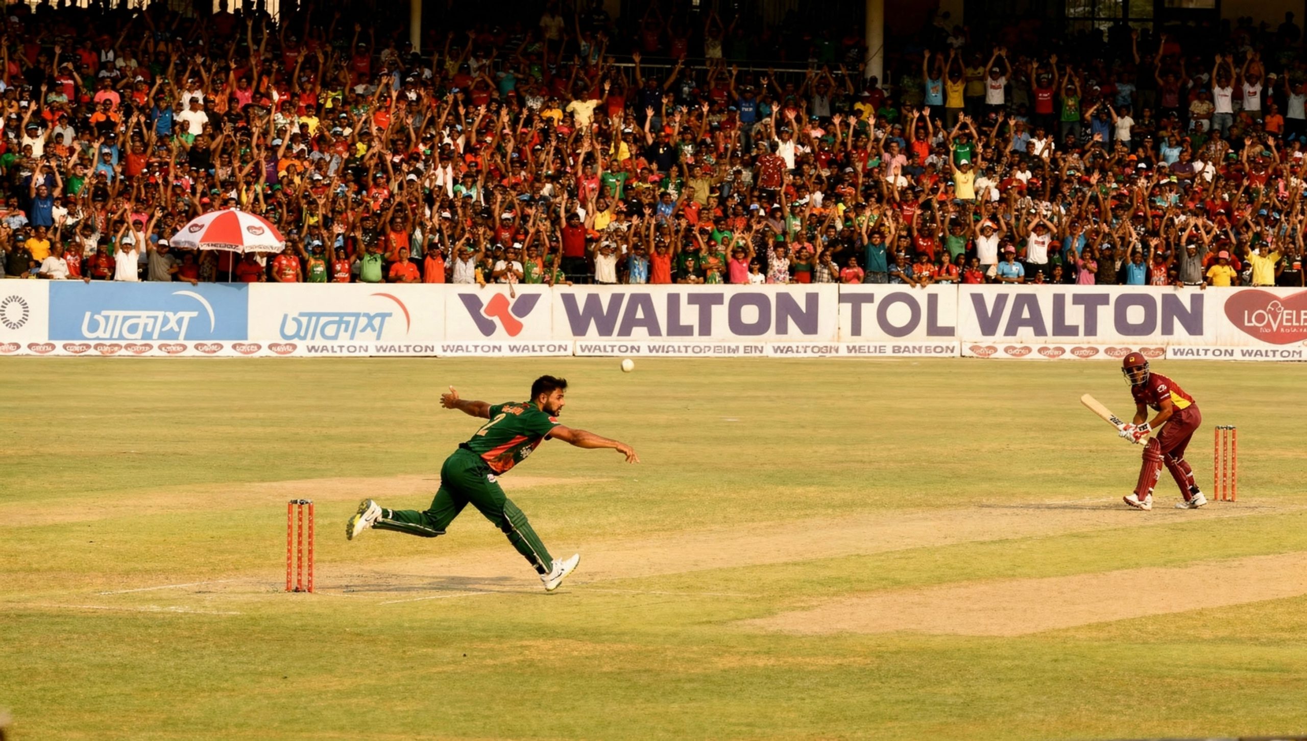 Bangladesh cricket bowler in action exterior in Dhaka.
