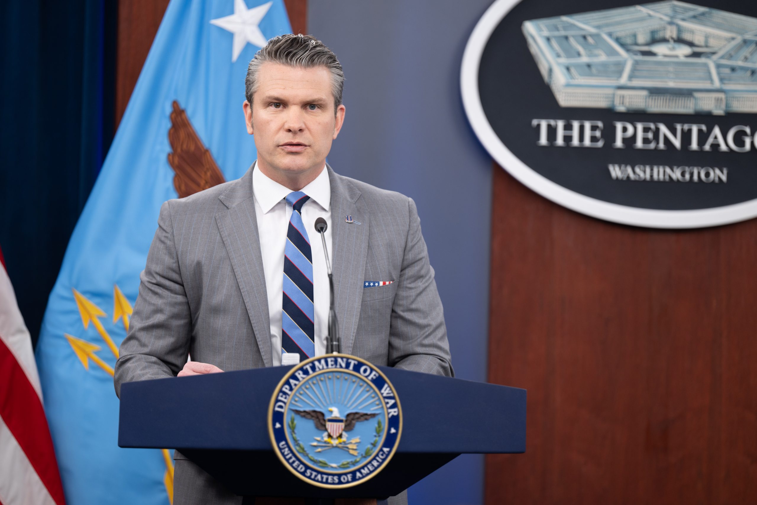 Replacement hero (Wikimedia, Public domain, SECWAR) — US-Iran ceasefire — diplomatic institutional